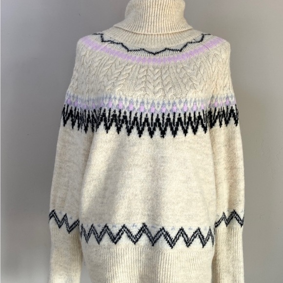 A New Day Turtleneck Fair Isle Pullover Sweater  in Oatmeal size Medium - Picture 1 of 8